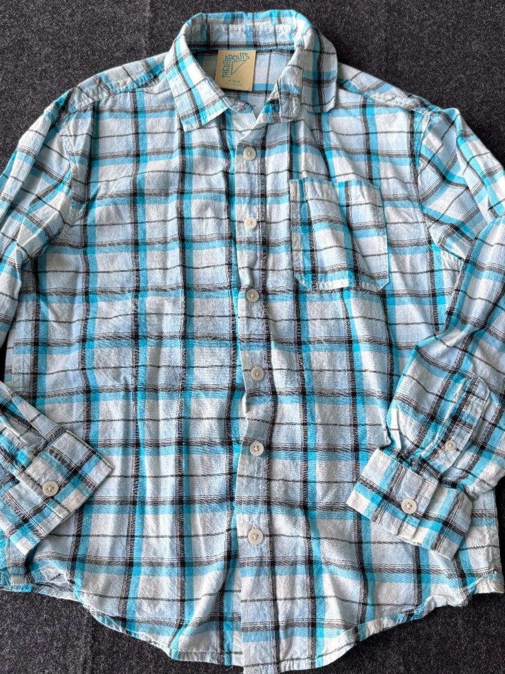 Thereabouts Boys Plaid Button Down Shirt M 10/12 Cotton Blue